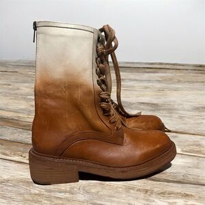 Stylish Tan and Cream Lace-Up Boots
